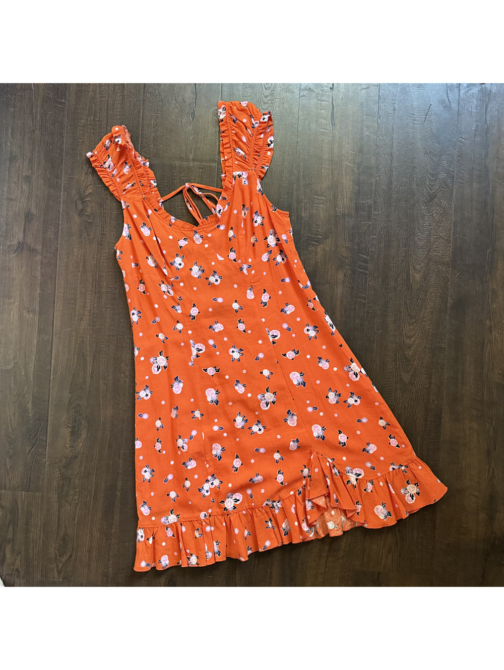 Free People Like A Lady Mini Dress Orange Combo Floral Ruffle XS - S